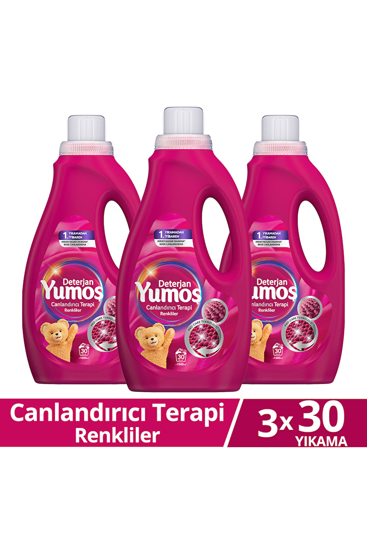 Yumoş Sıvı Bakım Deterjanı Canlandırıcı Terapi Renkliler 30 Yıkama 1500ml x3