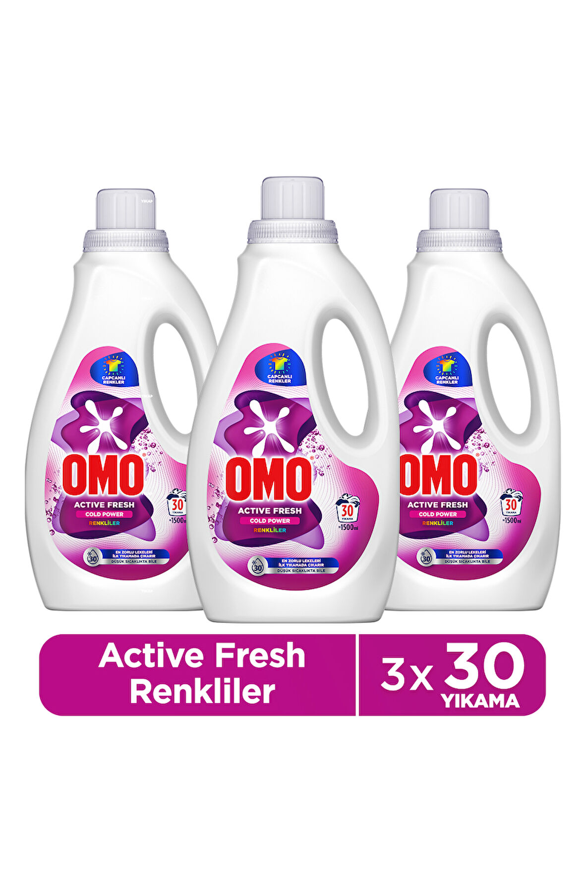 Omo Active Fresh Cold Power Renkliler için Sıvı Deterjan 1500 ml x3