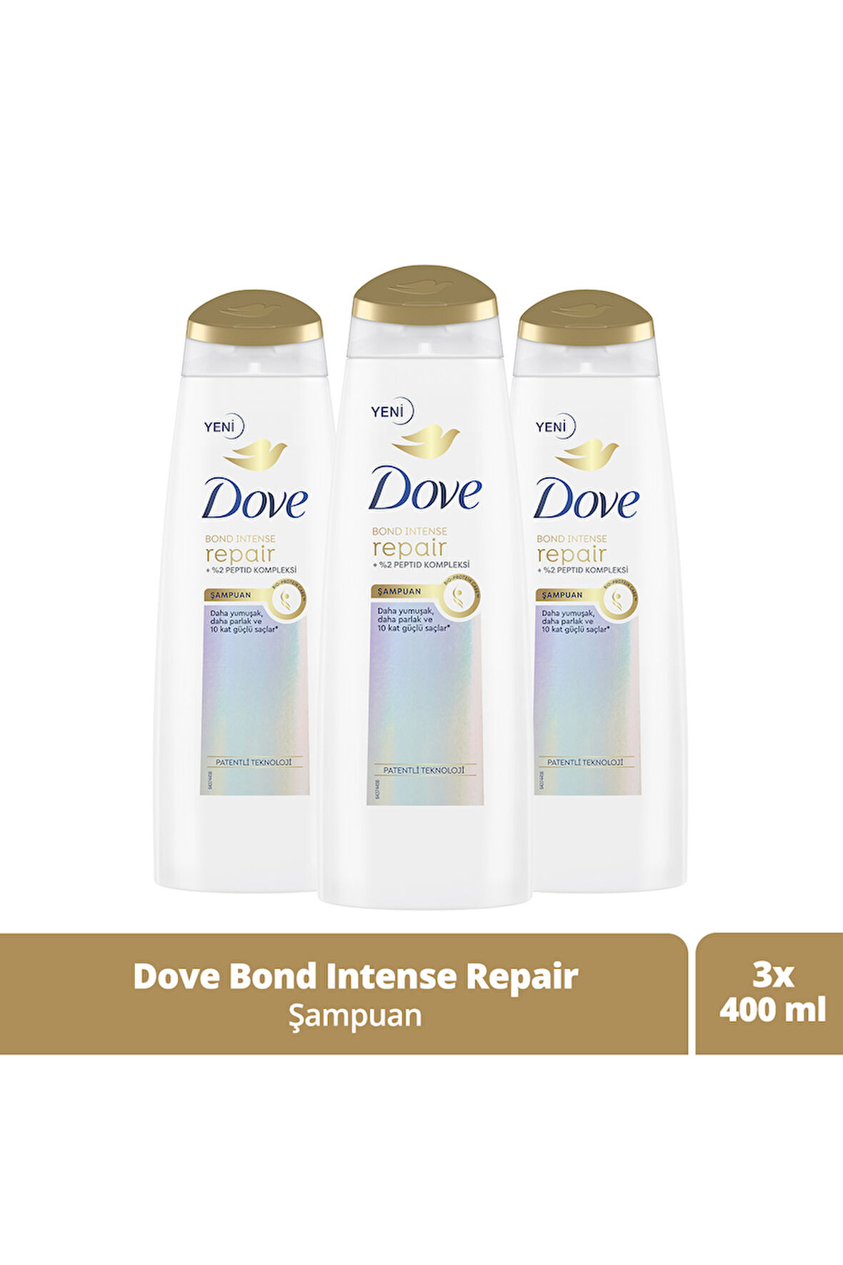 Dove Saç Bakım Şampuanı Bond Intense Repair + Peptid Kompleksi 400 ml x3