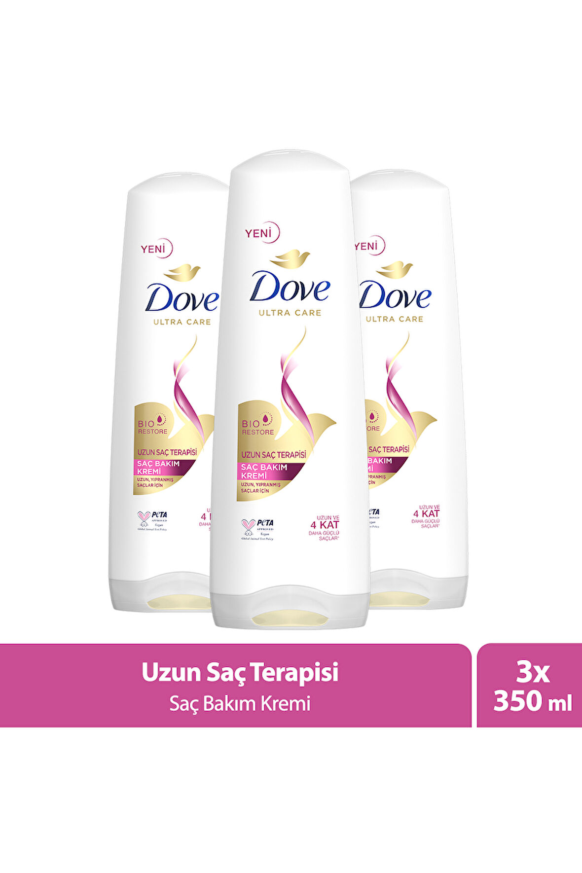 Dove Saç Kremi Uzun Saç Terapisi Yıpranmış Saçlar İçin 350 ml x3