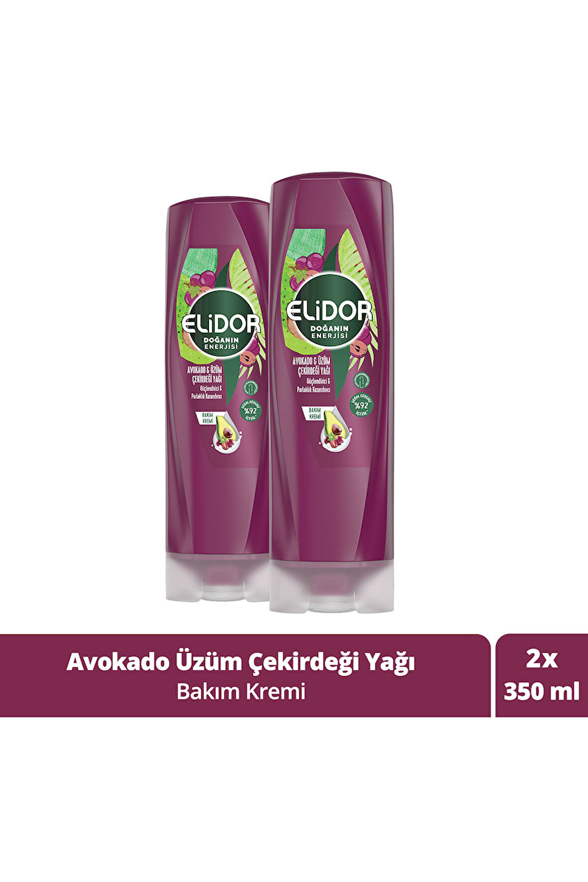 Elidor Doğanın Enerjisi Saç Bakım Kremi Avokado ve Üzüm Çekirdeği Yağı 350 ml x2