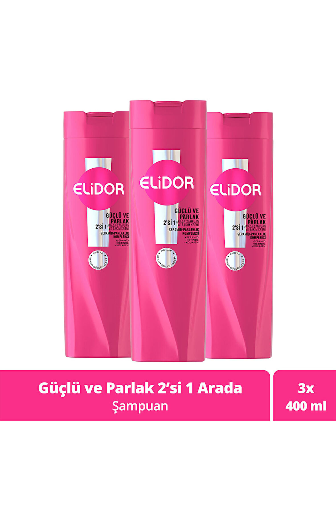 Elidor Şampuan ve Bakım Kremi Güçlü Parlak 400 ml x3