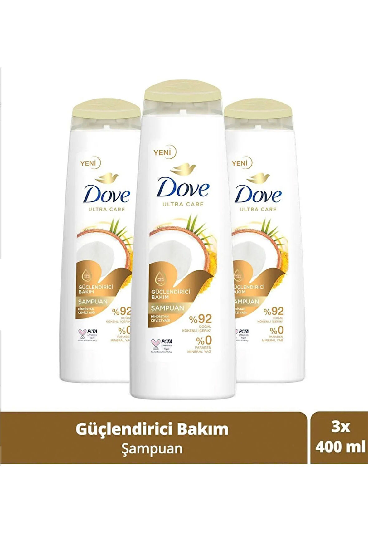 Dove Şampuan Güçlendirici Bakım Hindistan Cevizi Yağı 400 ml x3