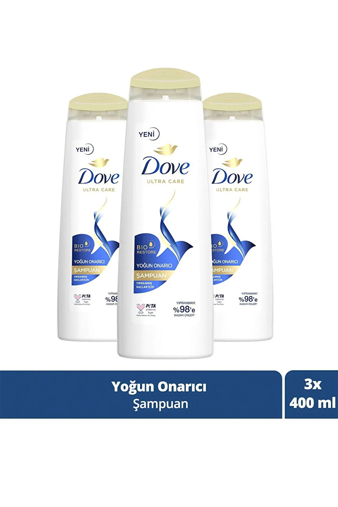Dove Şampuan Yoğun Onarıcı Yıpranmış Saçlar İçin 400 ml x3