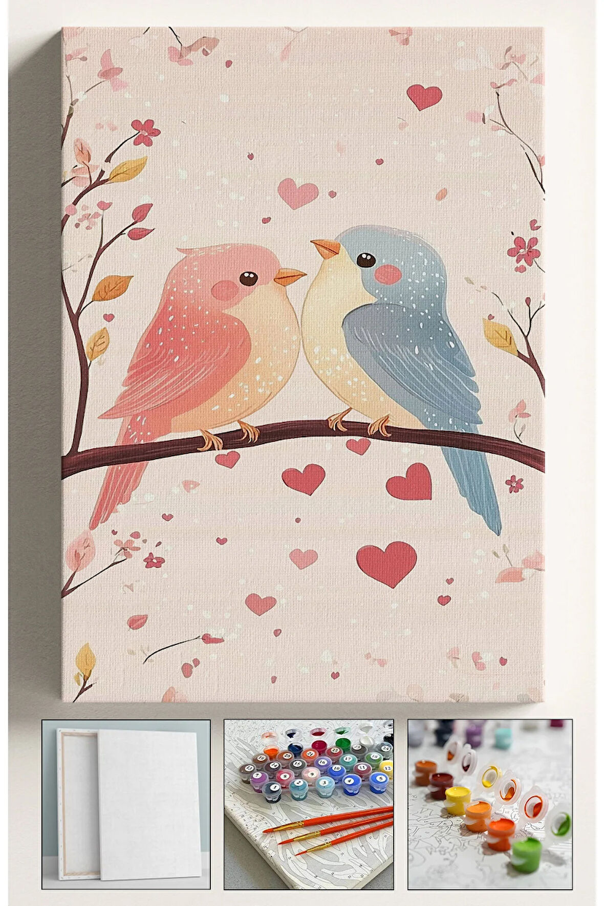 Sayılarla Boyama Çerçeveli Hobi Seti Numaralı Tuval Fırça Boya Kasnaklı SEVGİLİ KUŞLAR 40X50 Cm