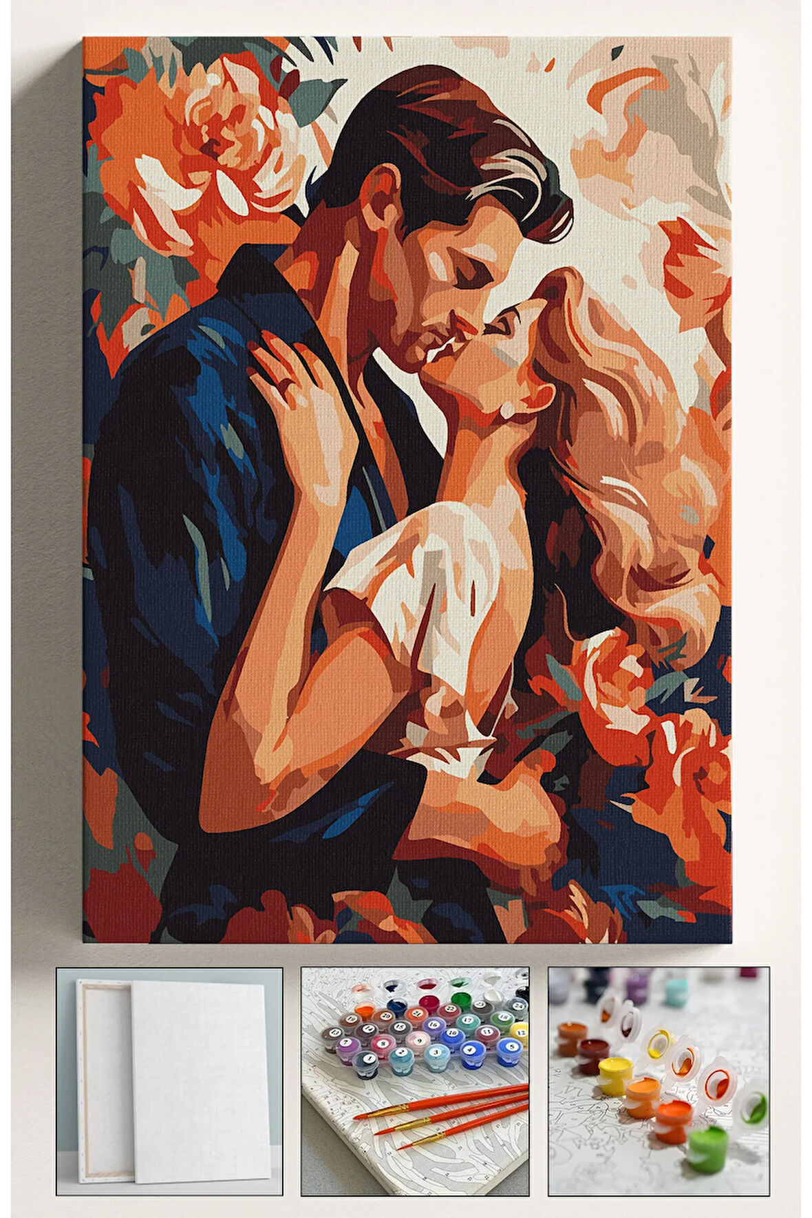 Sayılarla Boyama Seti Numaralı Tuval Fırça Boya 40x50 Cm Sevgililer