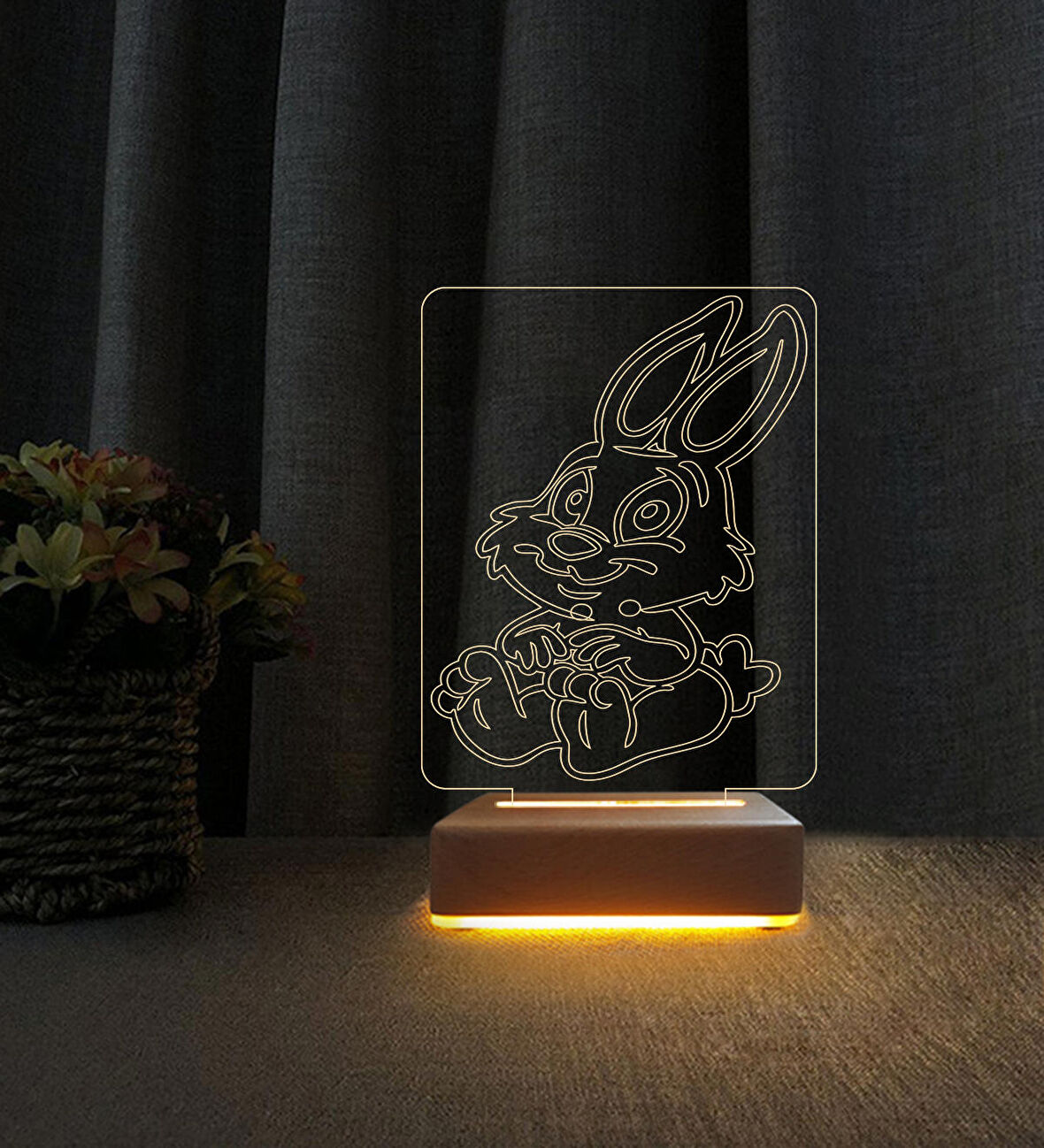 Sevimli Tavşan Lamba  3d Led Masa Lambası Doğum Günü  Hediyesi Lamba