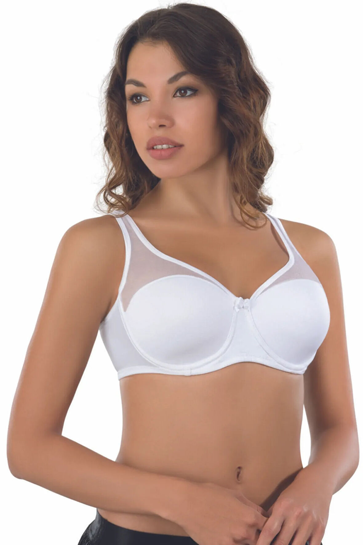 Kadın Beyaz Tül Detaylı Balenli Push Up Minimizer Sütyen