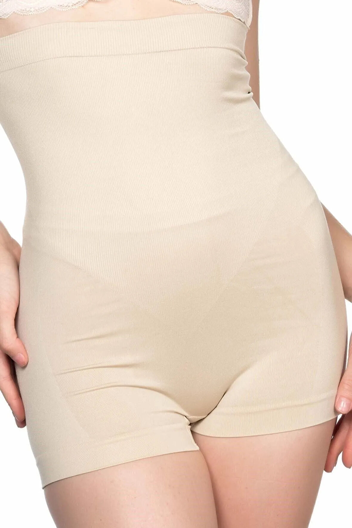 Kadın Ten Dikişsiz Uzun Bel Kısa Paça Boxer Lohusa Korse