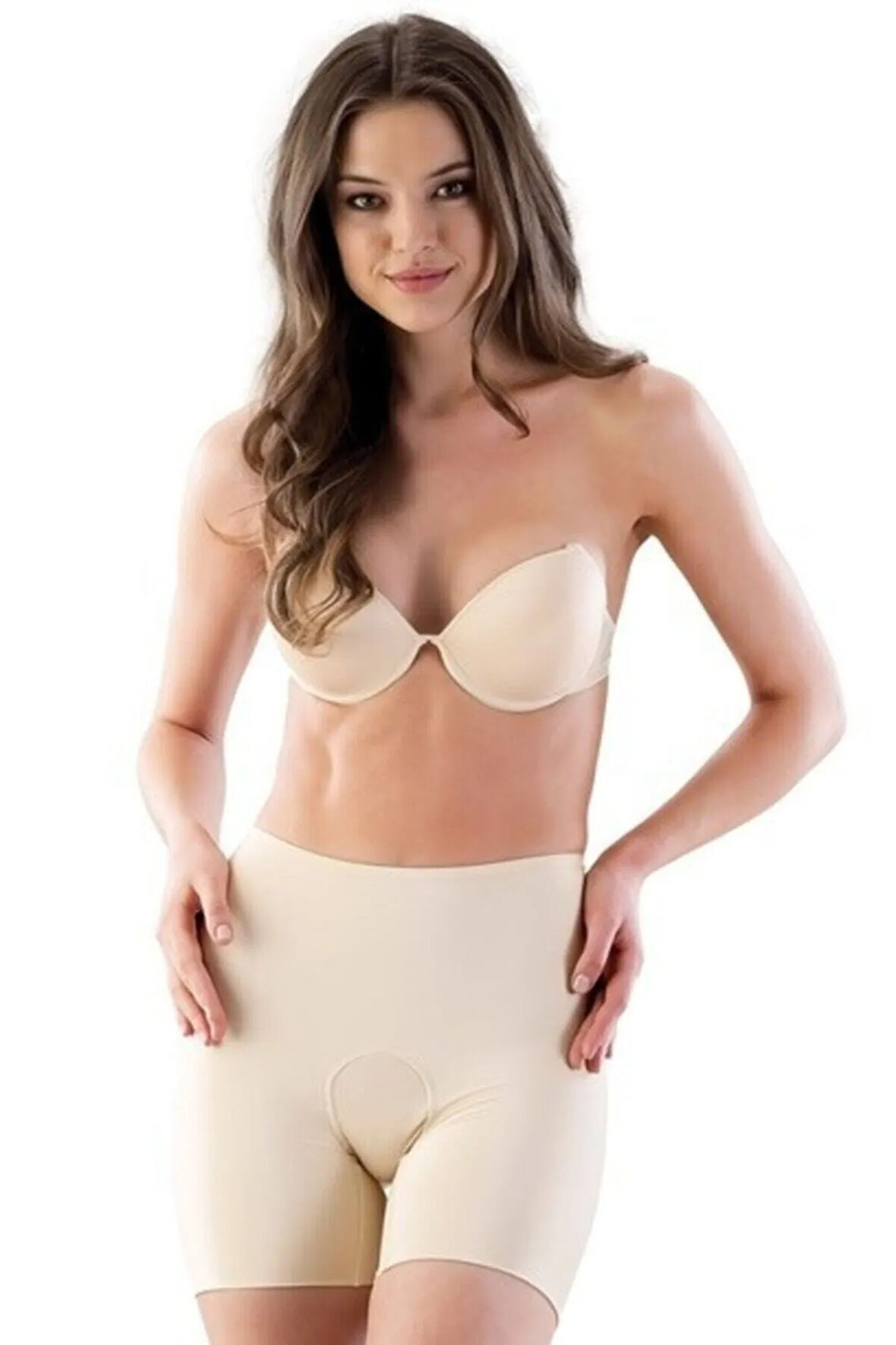 Kadın Bej Çift Katlı Lazer Kesim Iz Yapmaz Boxer Korse