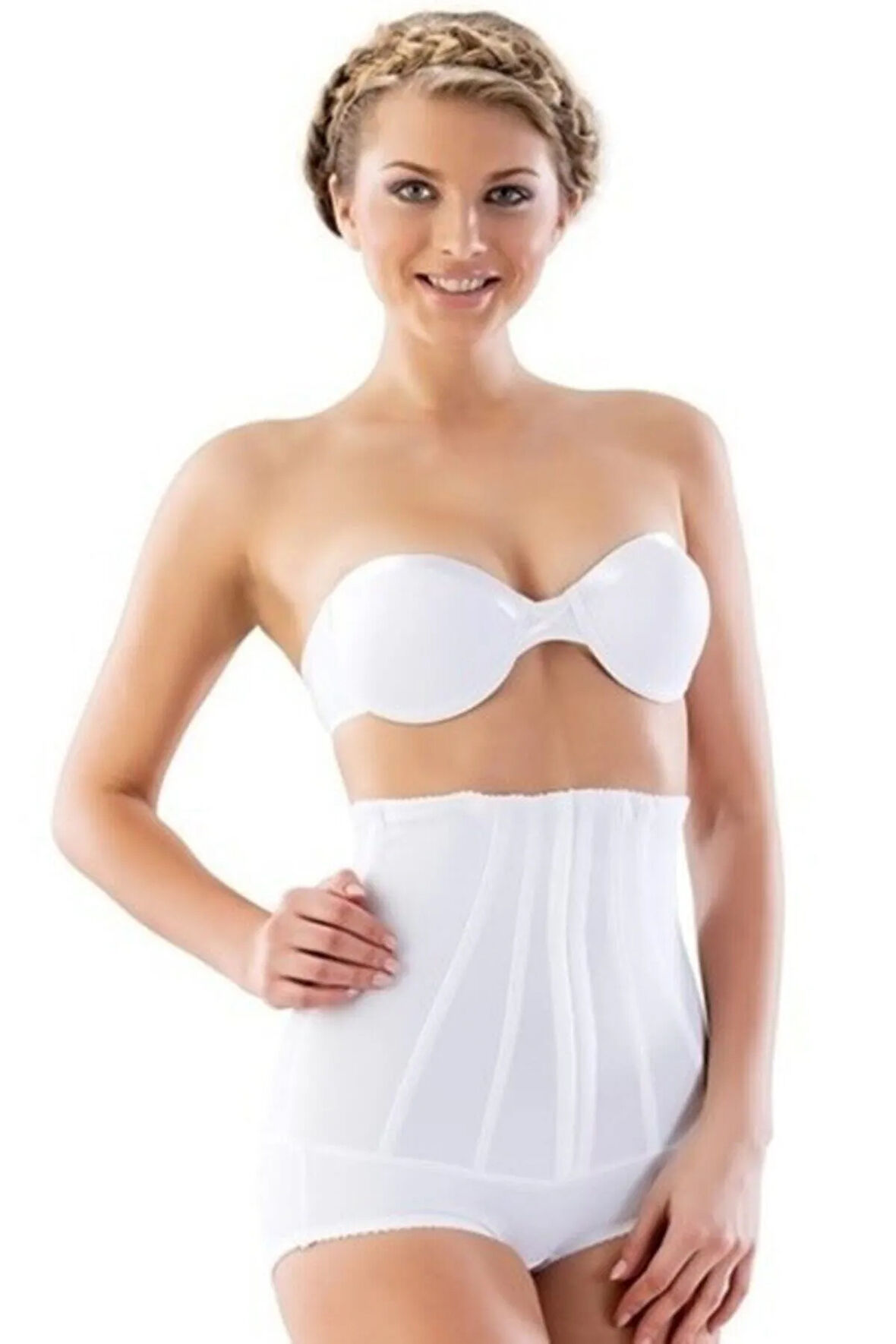 Kadın Beyaz Balenli Yüksek Bel Slip Korse