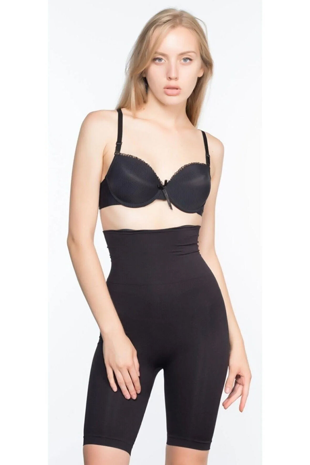 Kadın Siyah Çift Katlı Yüksek Bel Paçalı Korse