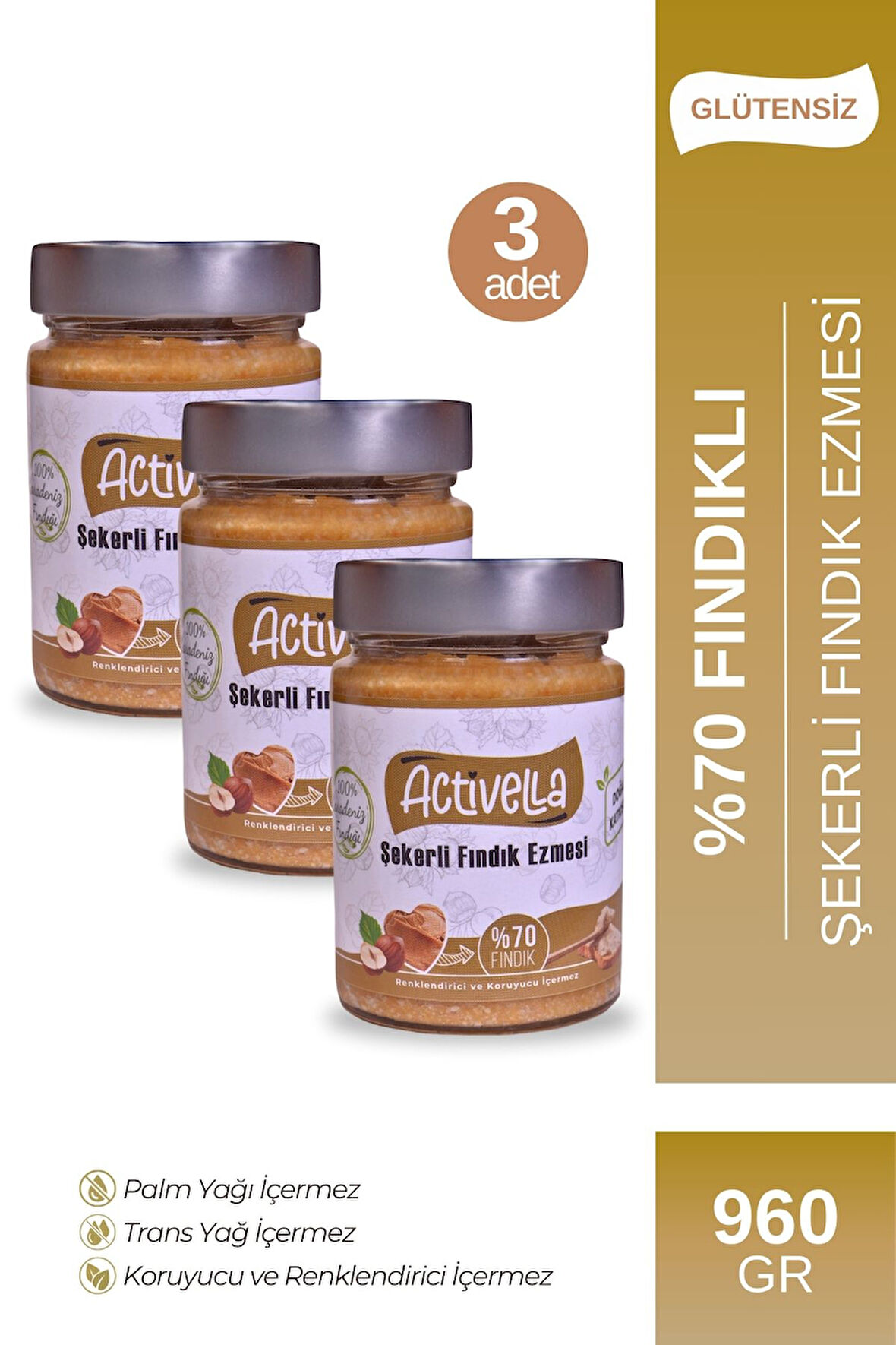 Activella Şekerli Fındık Ezmesi 320gr %70 Fındıklı X3