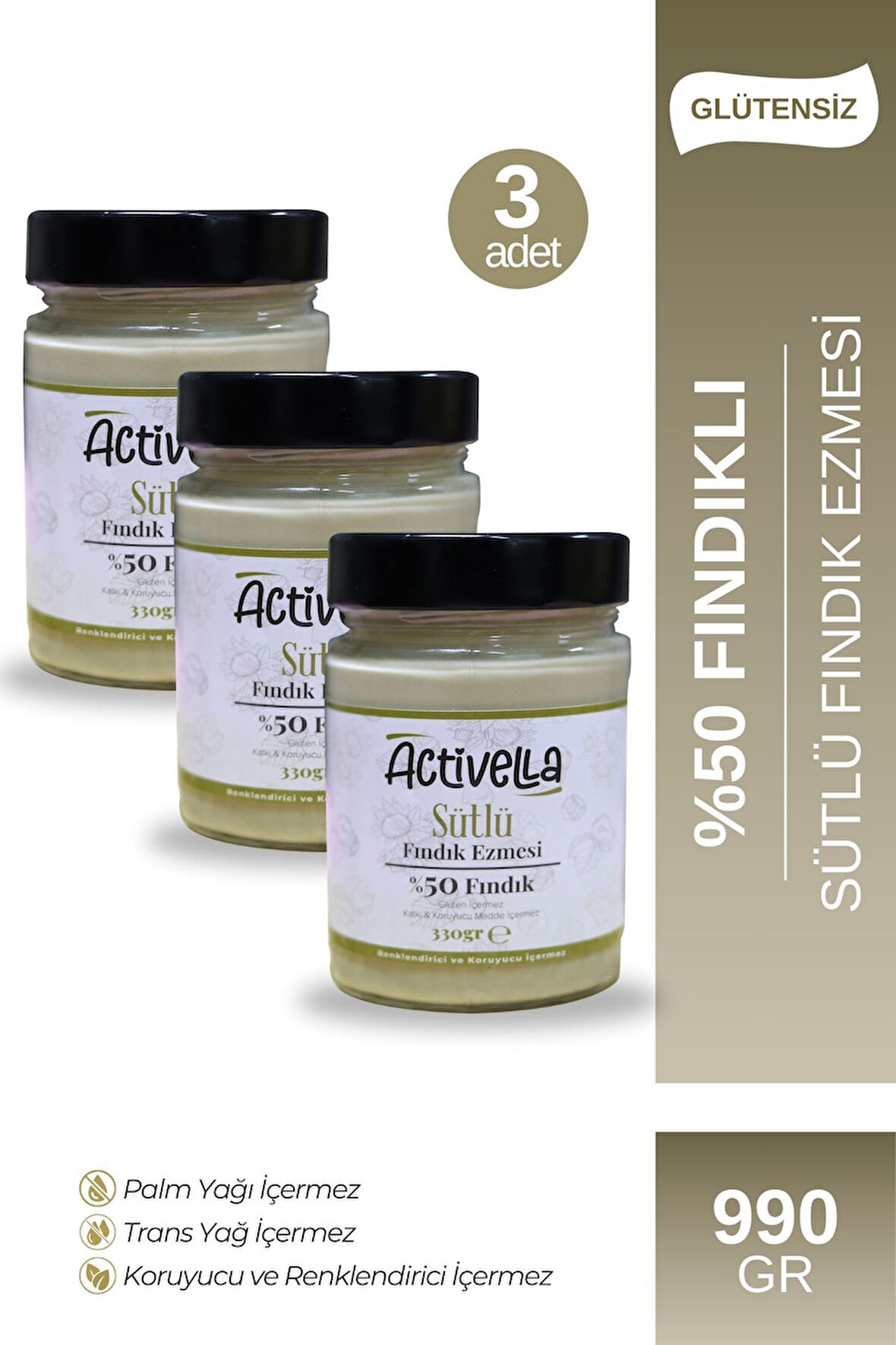 Activella Sütlü Fındık Ezmesi 330gr %50 Fındıklı X3