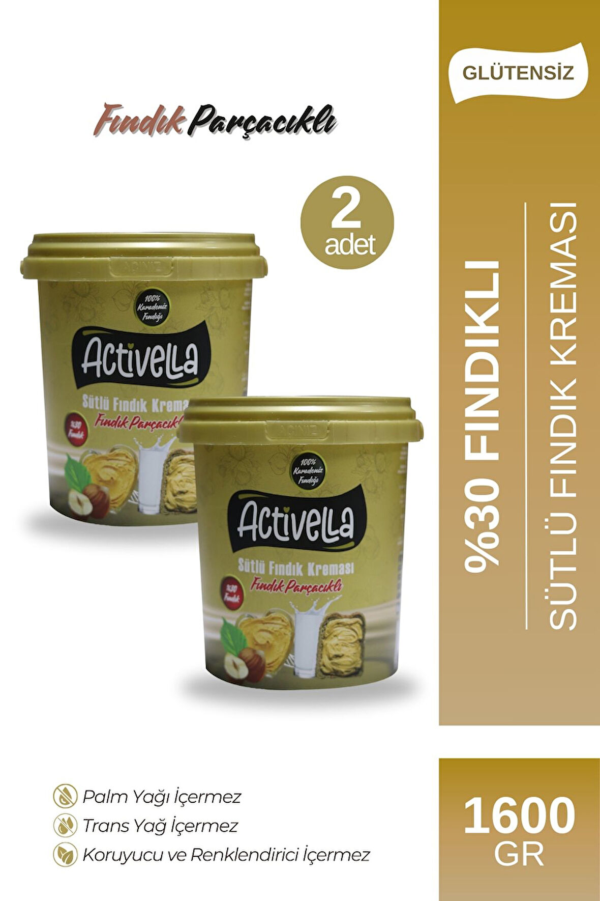 Activella Sütlü Fındık Kreması Parçacıklı 800gr %30 Fındıklı X2