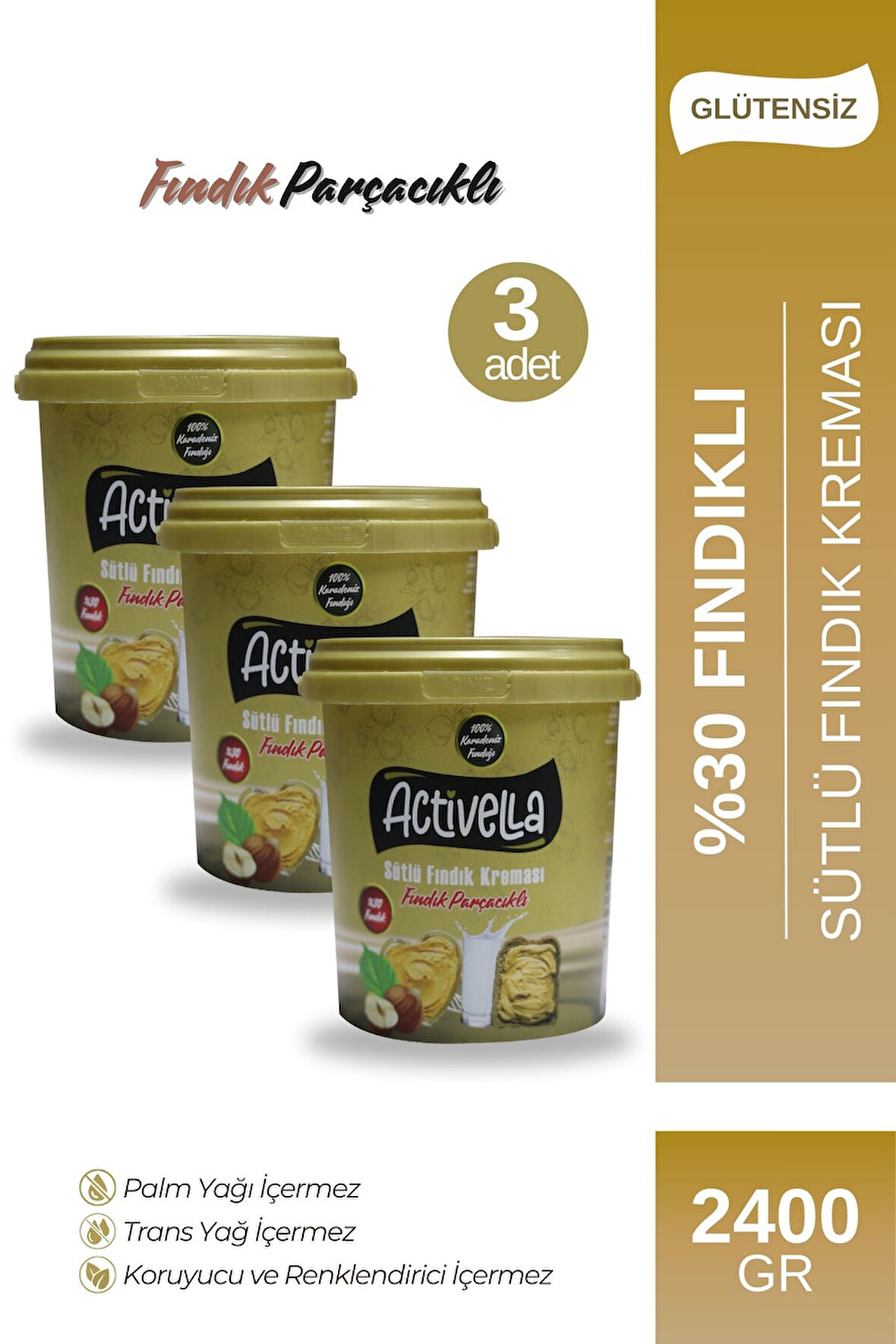 Activella Sütlü Fındık Kreması Parçacıklı 800gr %30 Fındıklı X3