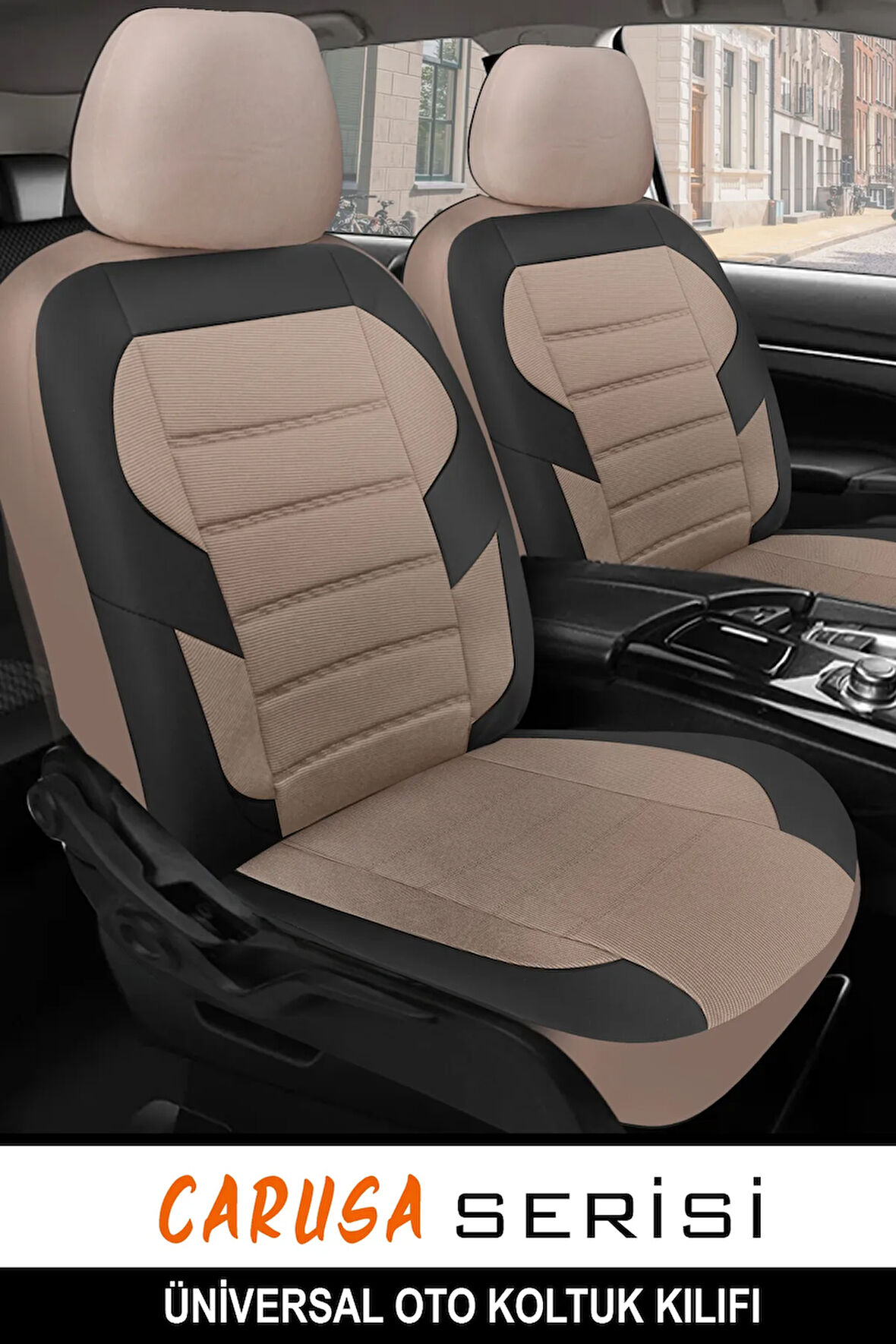 Mazda E-Serisi  Uyumlu 5 KOLTUK TAM SET CARUSA SERİSİ TAM SET TAY TÜYÜ OTO KOLTUK KILIFI BEJ-SİYAH