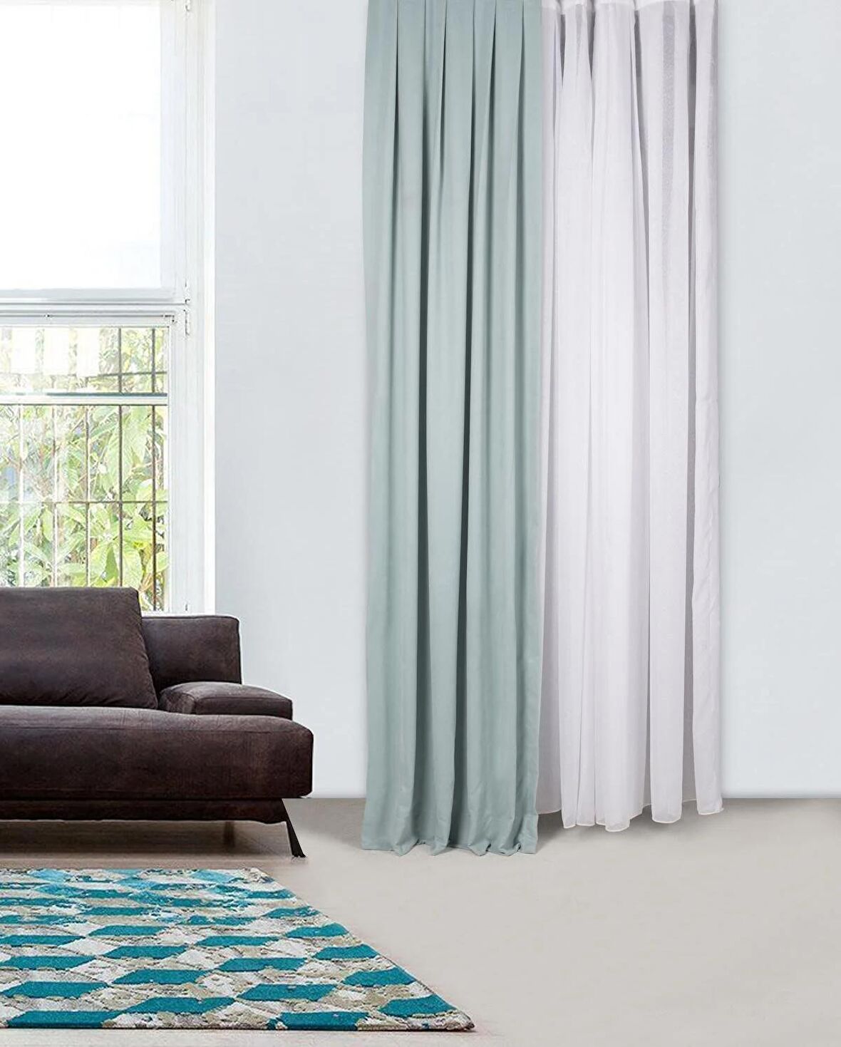 Massarelli Fon Perde Mint Rengi 1-3 Sık Pile