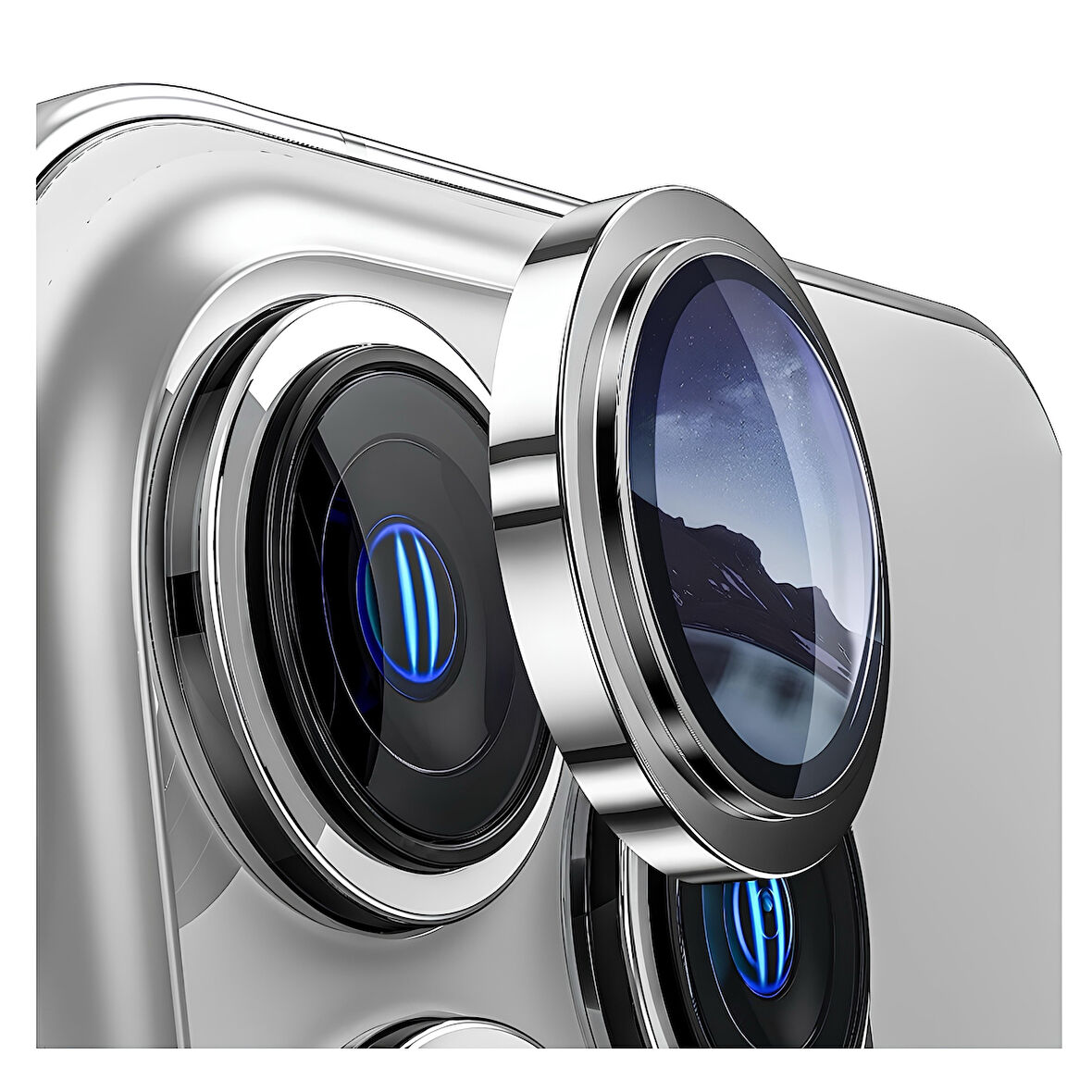 Apple iPhone 14 Pro Max Gerçek Cam Safir Lens Koruma Gümüş