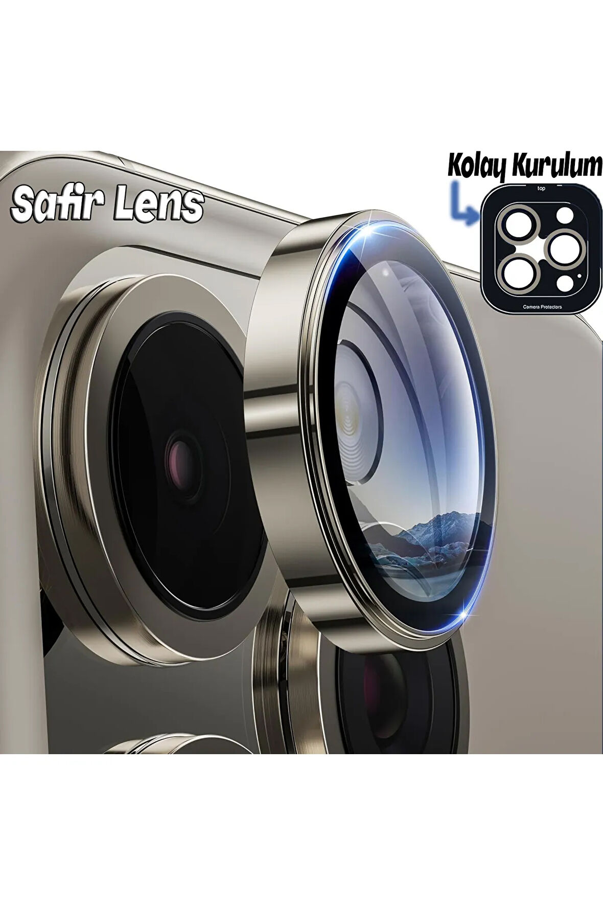 Apple iPhone 15 Pro Max Gerçek Cam Safir Lens Koruma Titanyum