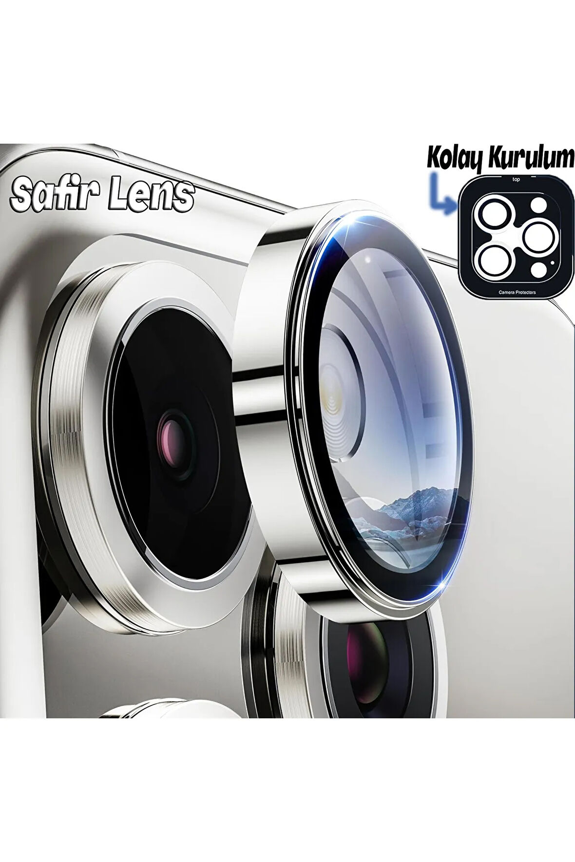 Apple iPhone 15 Pro Gerçek Cam Safir Lens Koruma Gümüş