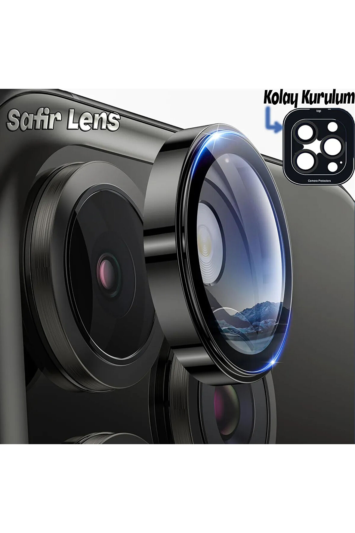 Apple iPhone 15 Pro Gerçek Cam Safir Lens Koruma Siyah