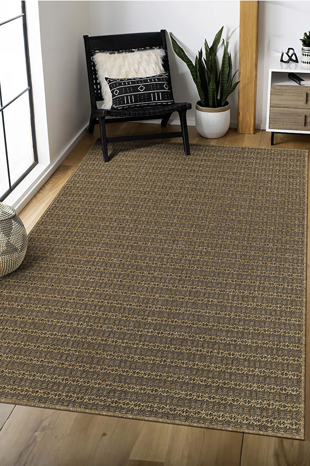 Jüt Tabanlı Hasır Dokuma Örme Bohem Halı Kilim