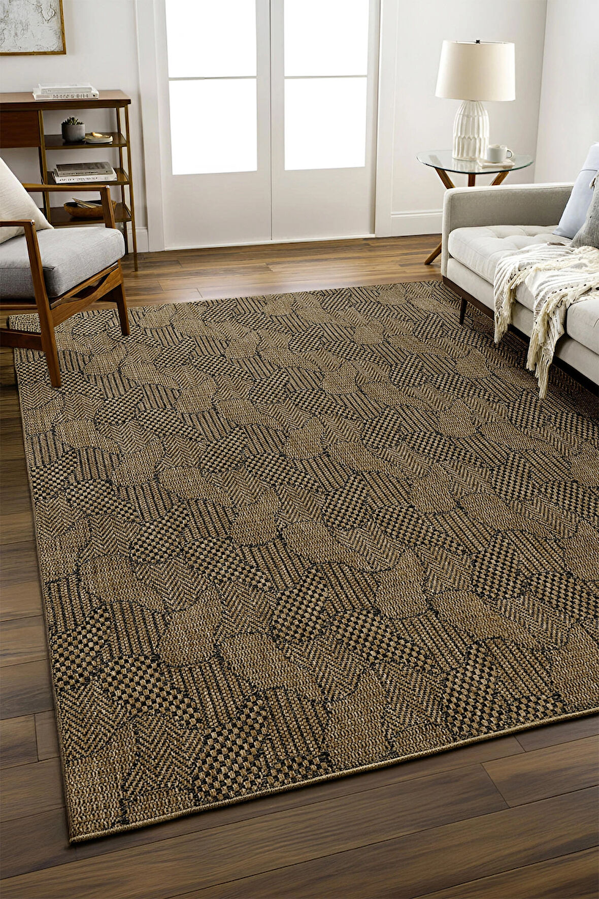 Jüt Tabanlı Hasır Dokuma Örme Bohem Halı Kilim