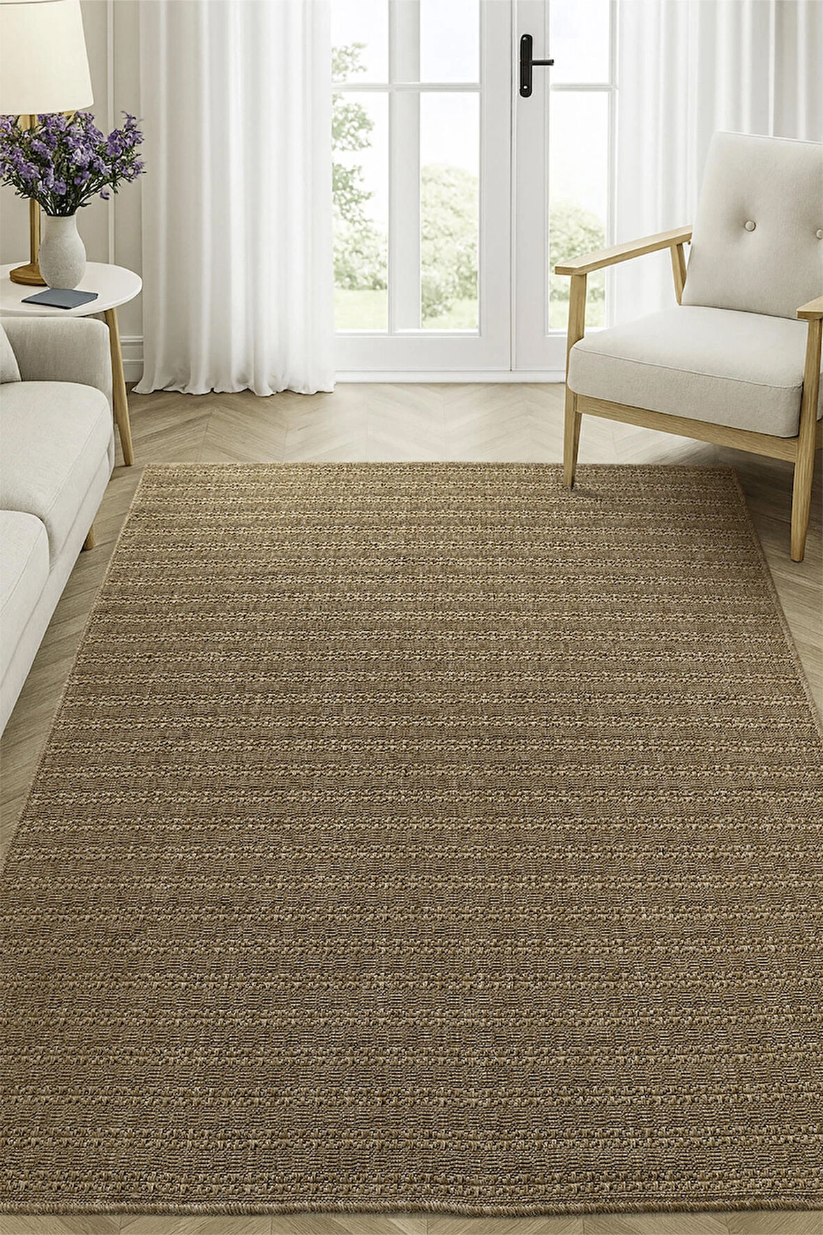 Jüt Tabanlı Hasır Dokuma Örme Bohem Halı Kilim