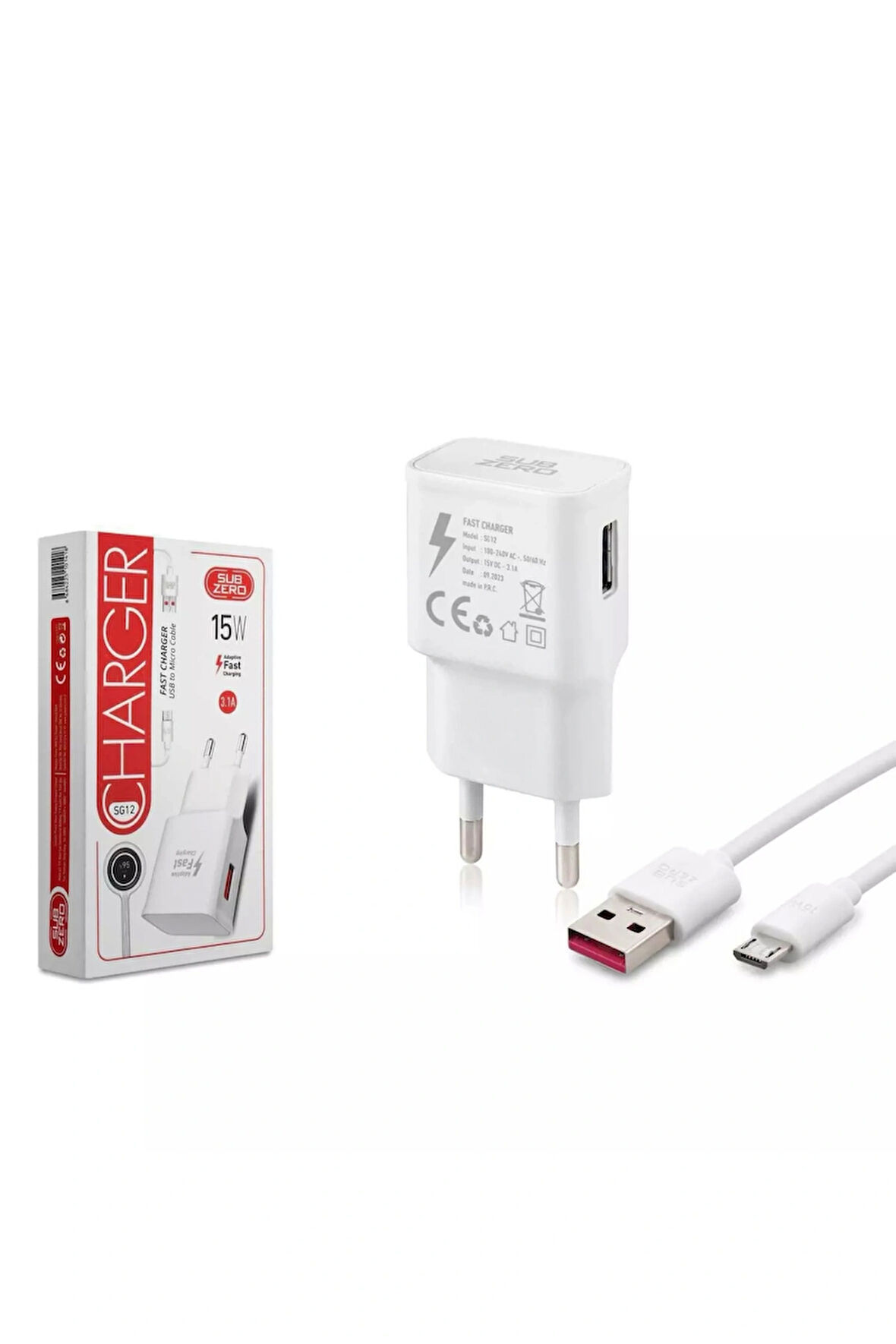 Subzero SG12 15W 3.1A Micro USB Hızlı Şarj Aleti – Ev Tipi Adaptör – Beyaz