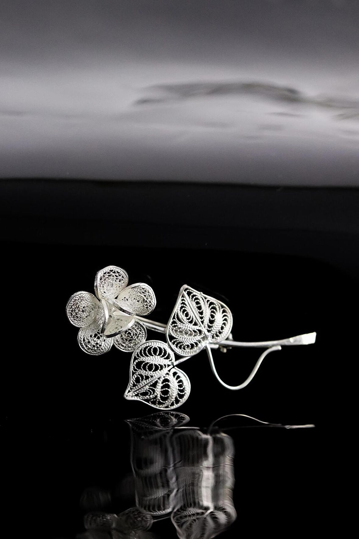 Gül Model El Işi Telkari Gümüş Broş & Yaka İğnesi