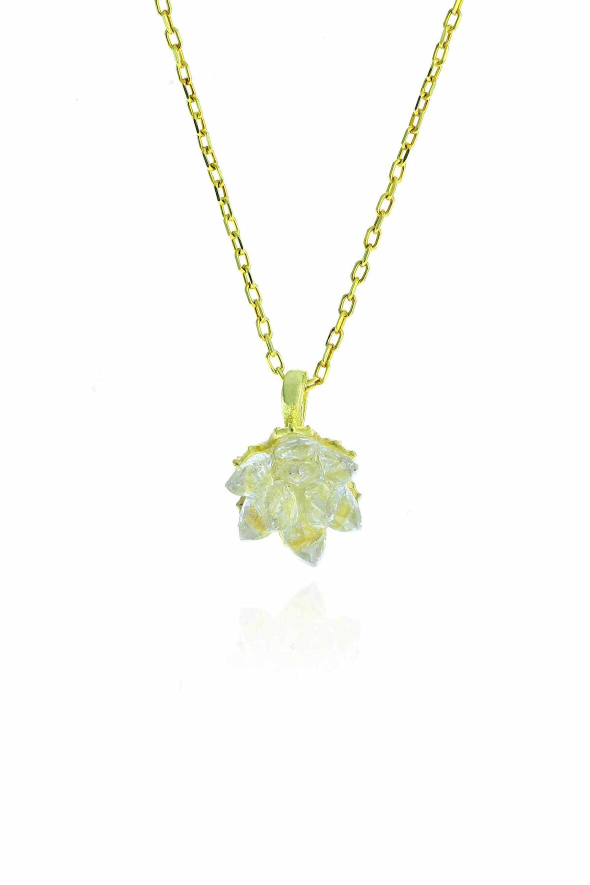 Lotus Model Zirkon Taşlı Altın Rengi Gümüş Kolye 