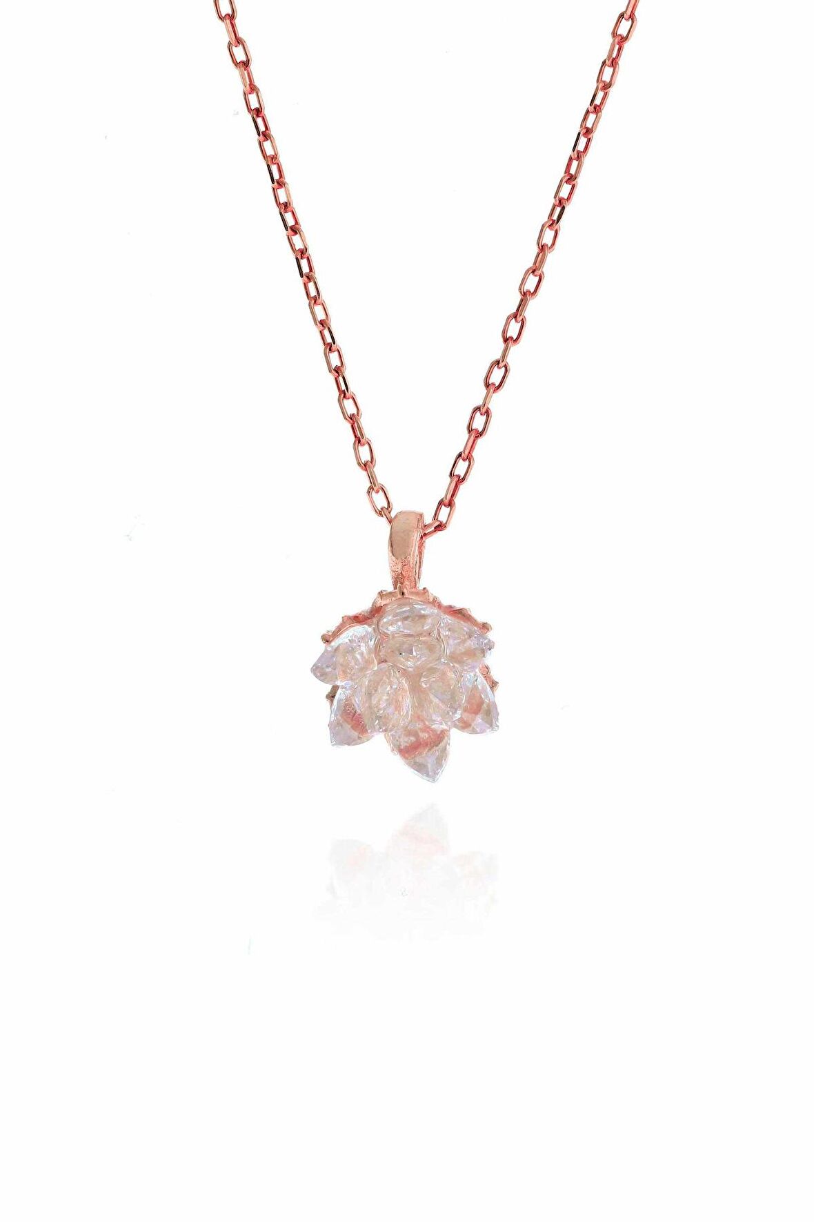 Lotus Model Zirkon Taşlı Rose Gümüş Kolye 