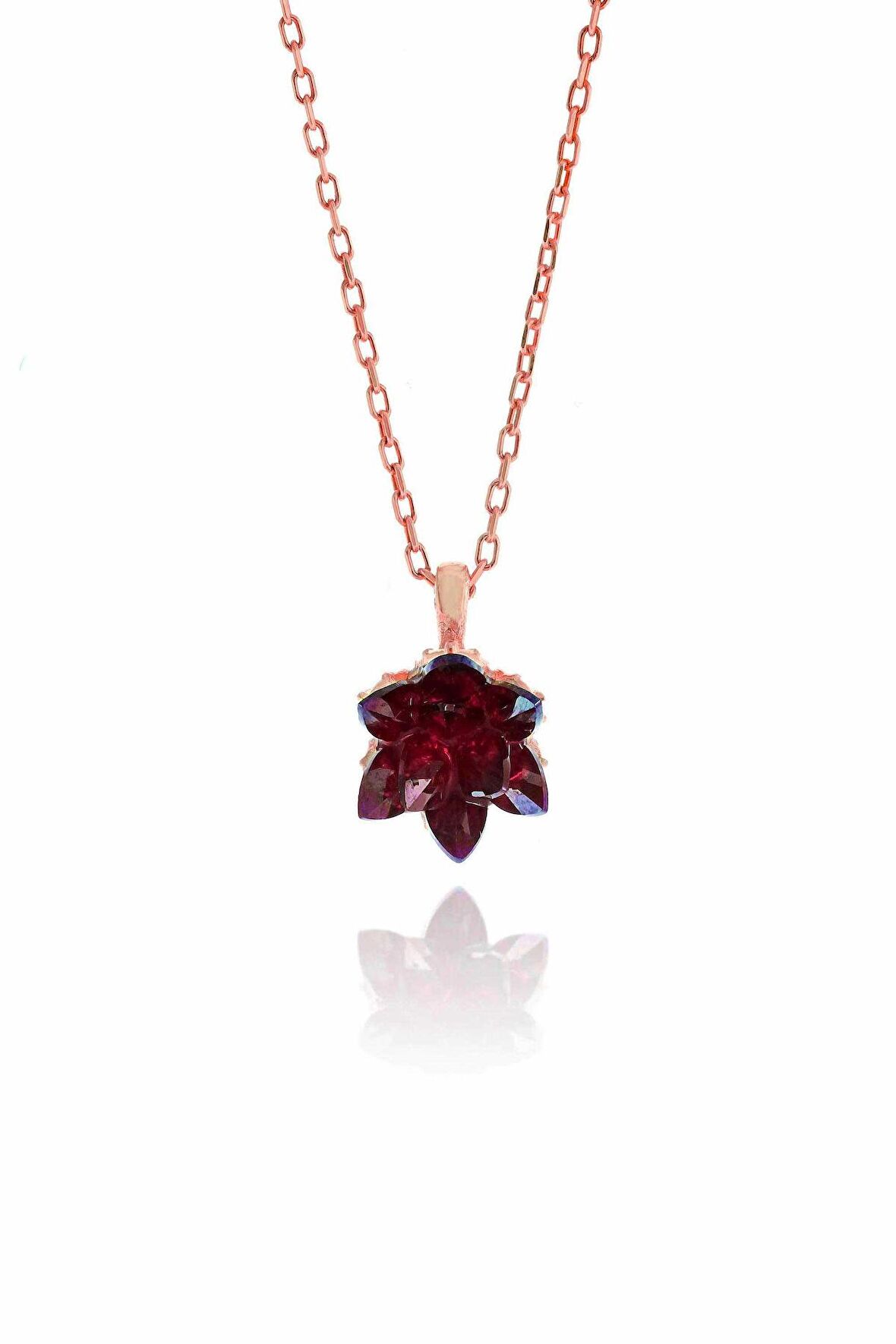 Lotus Model Yakut Taşlı Rose Gümüş Kolye 