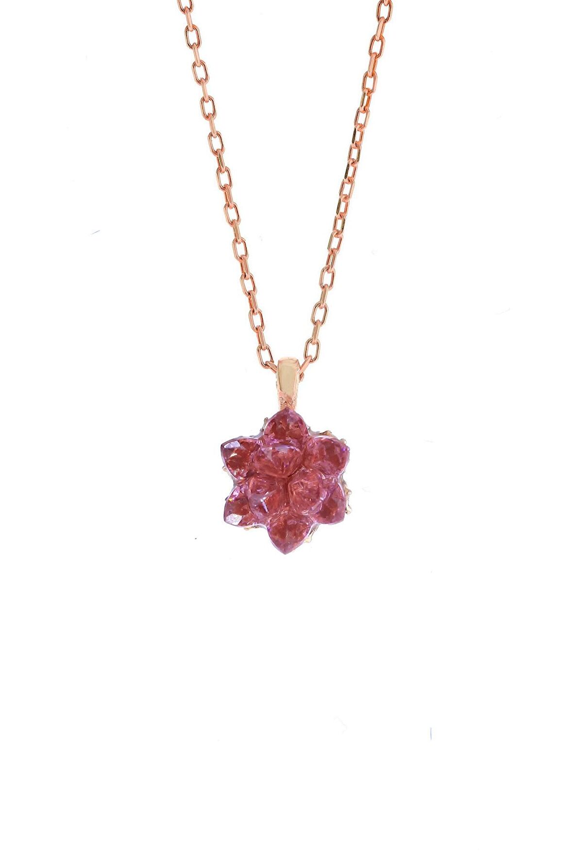 Lotus Model Pembe Kuvars Taşlı Rose Gümüş Kolye