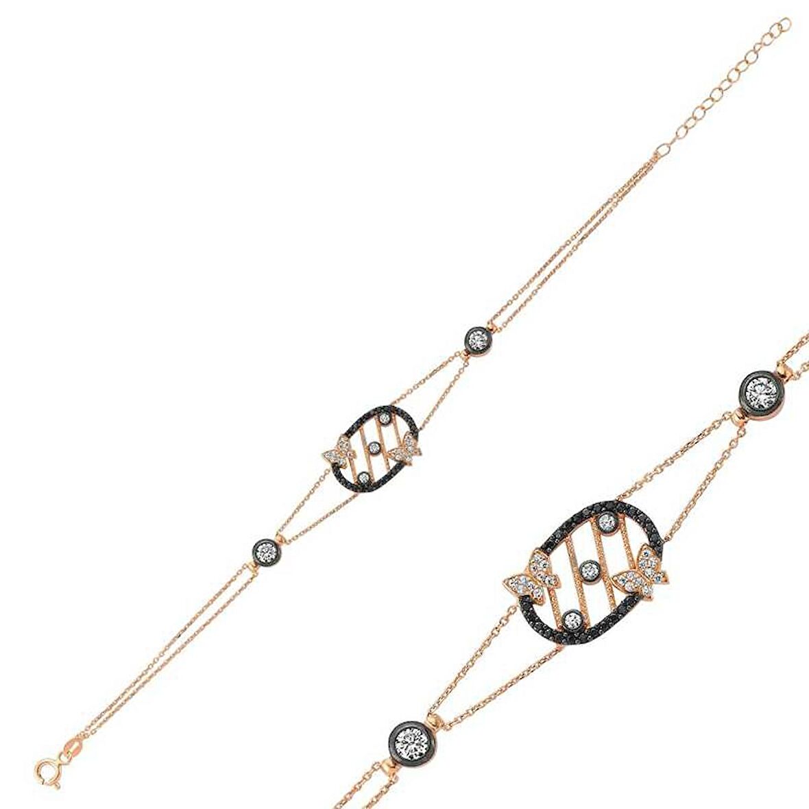 Gümüş Rose Taşlı Kelebek Kadın Bileklik