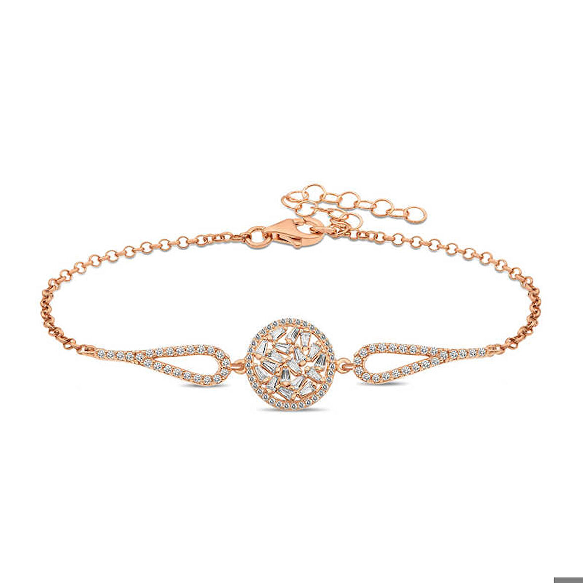 Gümüş Rose Baget Taşlı Bileklik