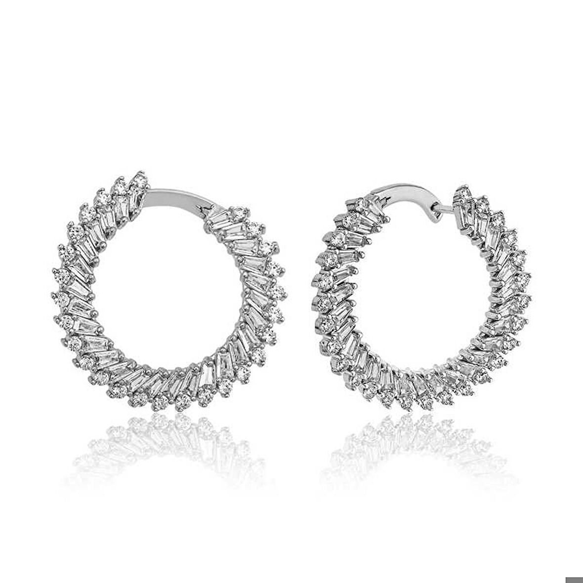 Gümüş Trapez Taşlı  Kadın Küpe