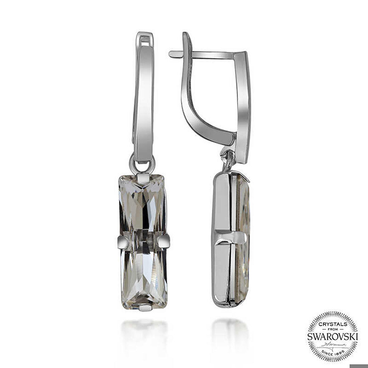 Swarovski Crystal Taşlı Gümüş Beyaz Baget Sallantılı Kadın Küpe