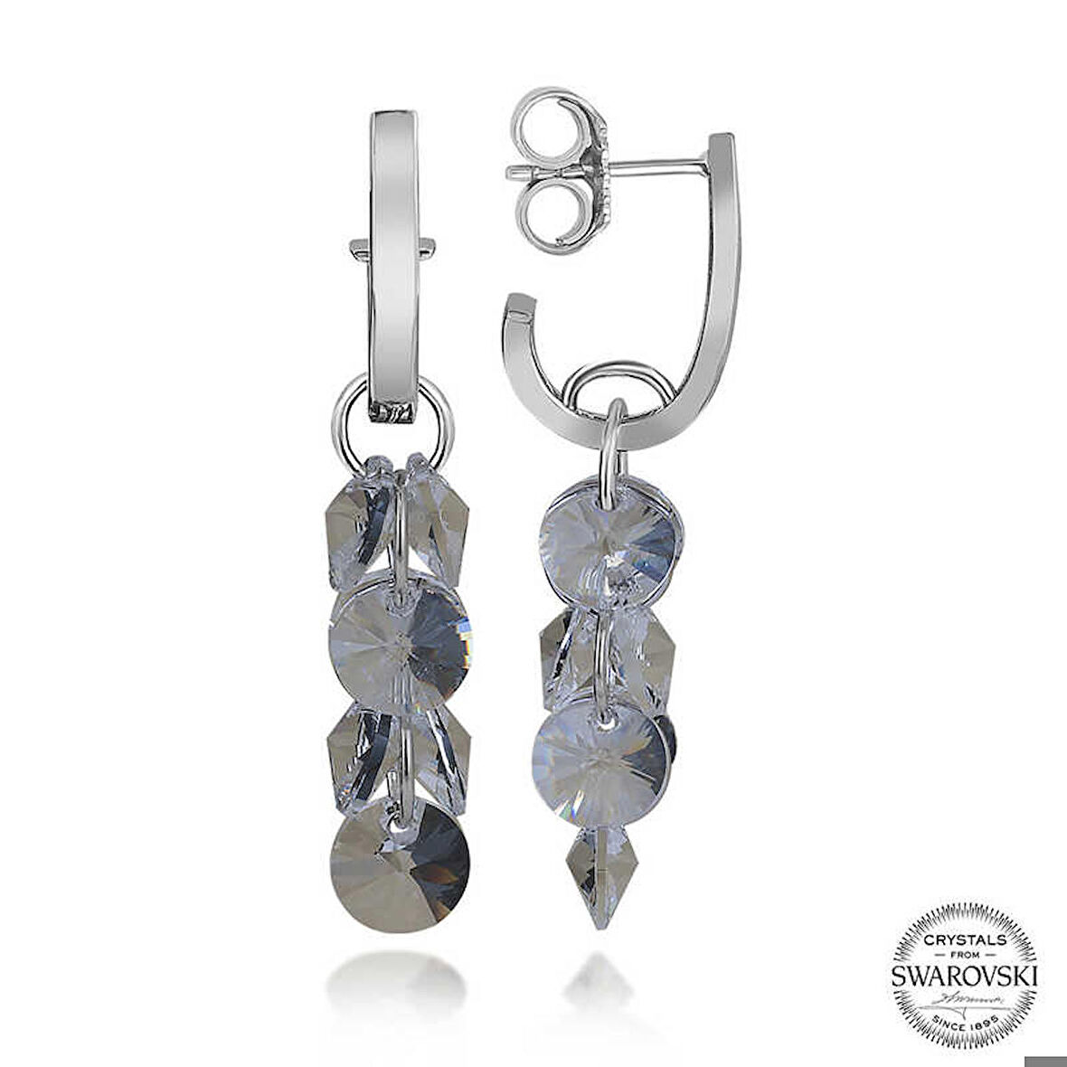 Swarovski Crystal Taşlı Gümüş Salkım Sallantılı Çivili Kadın Küpe