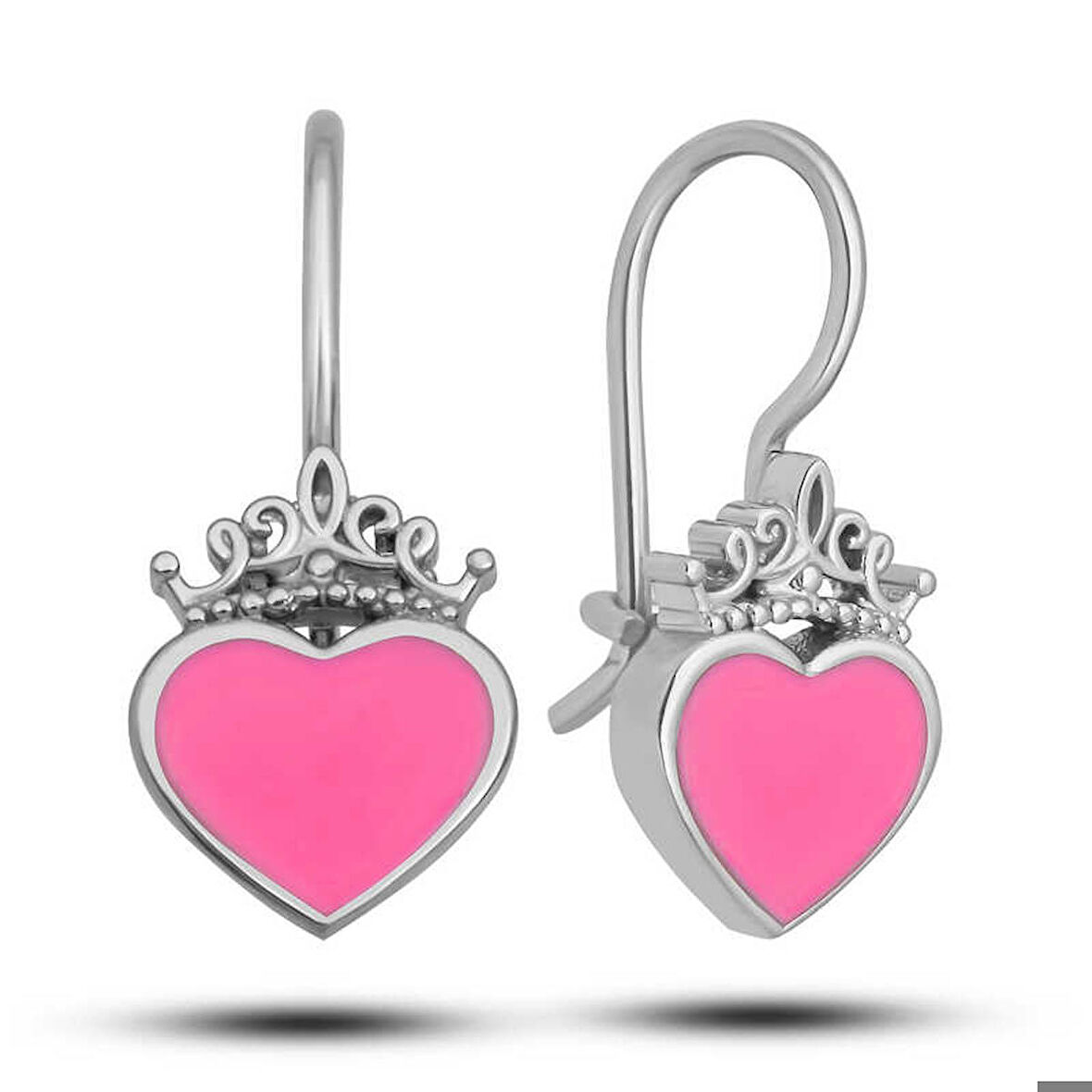 Gümüş Pembe Kalp Sallantılı Çocuk Küpe