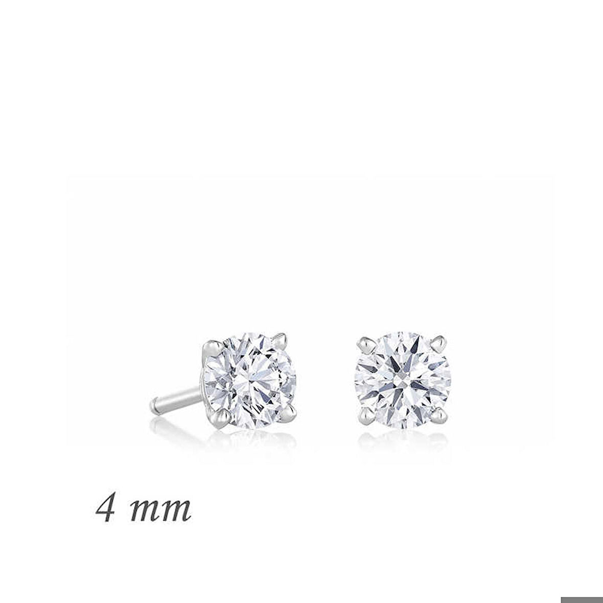 Gümüş Yuvarlak Tek Taş Zirkon Küpe - 4 mm