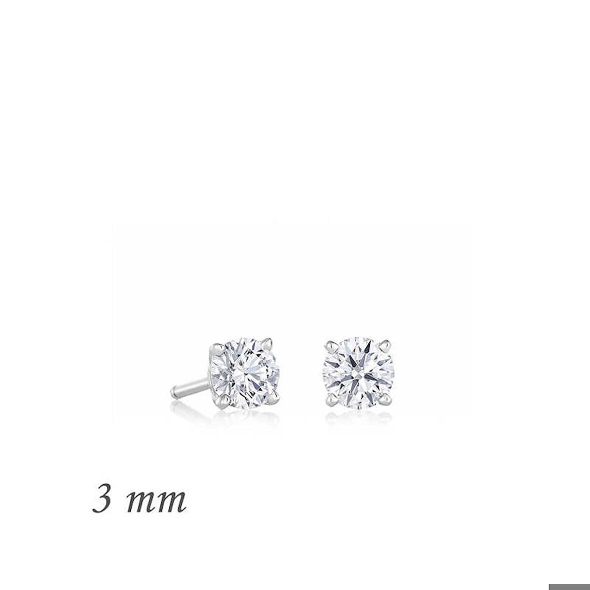 Gümüş Yuvarlak Tek Taş Zirkon Küpe - 3 mm