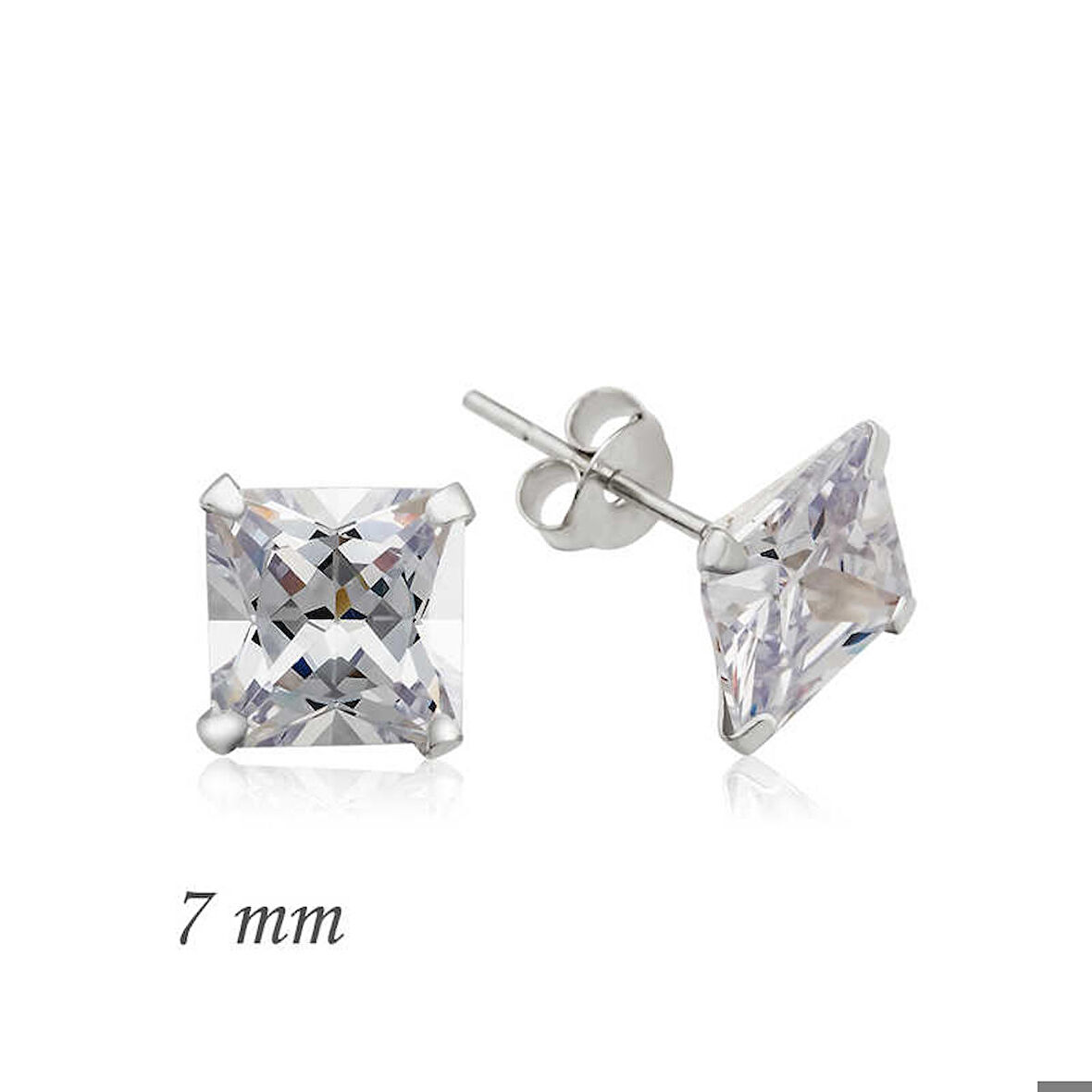 Gümüş Kare Tek Taş Zirkon Küpe - 7 mm