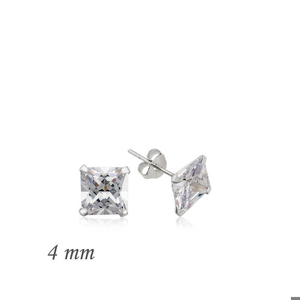 Gümüş Kare Tek Taş Zirkon Küpe - 4 mm
