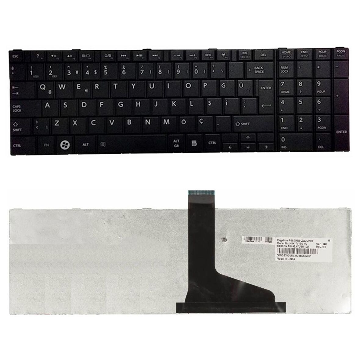 Toshiba Satellite C850-190, C850-195 Uyumlu Klavye Tuş Takımı Siyah Çerçevesiz Tip
