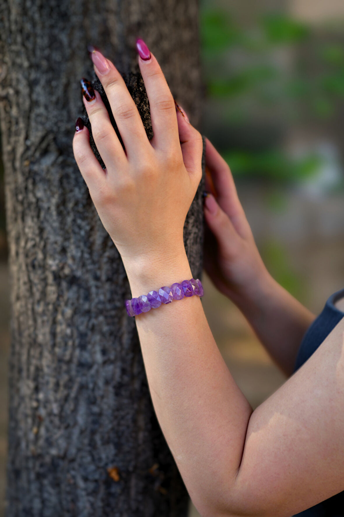 Ametist Özel Kesim Doğal Taş Unisex Bileklik