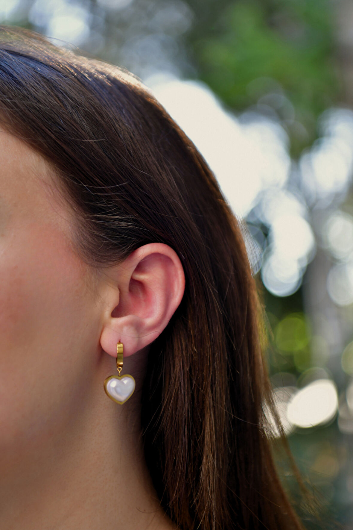 İnci Taşlı Kalp Model Çiftli Kadın Çelik Küpe