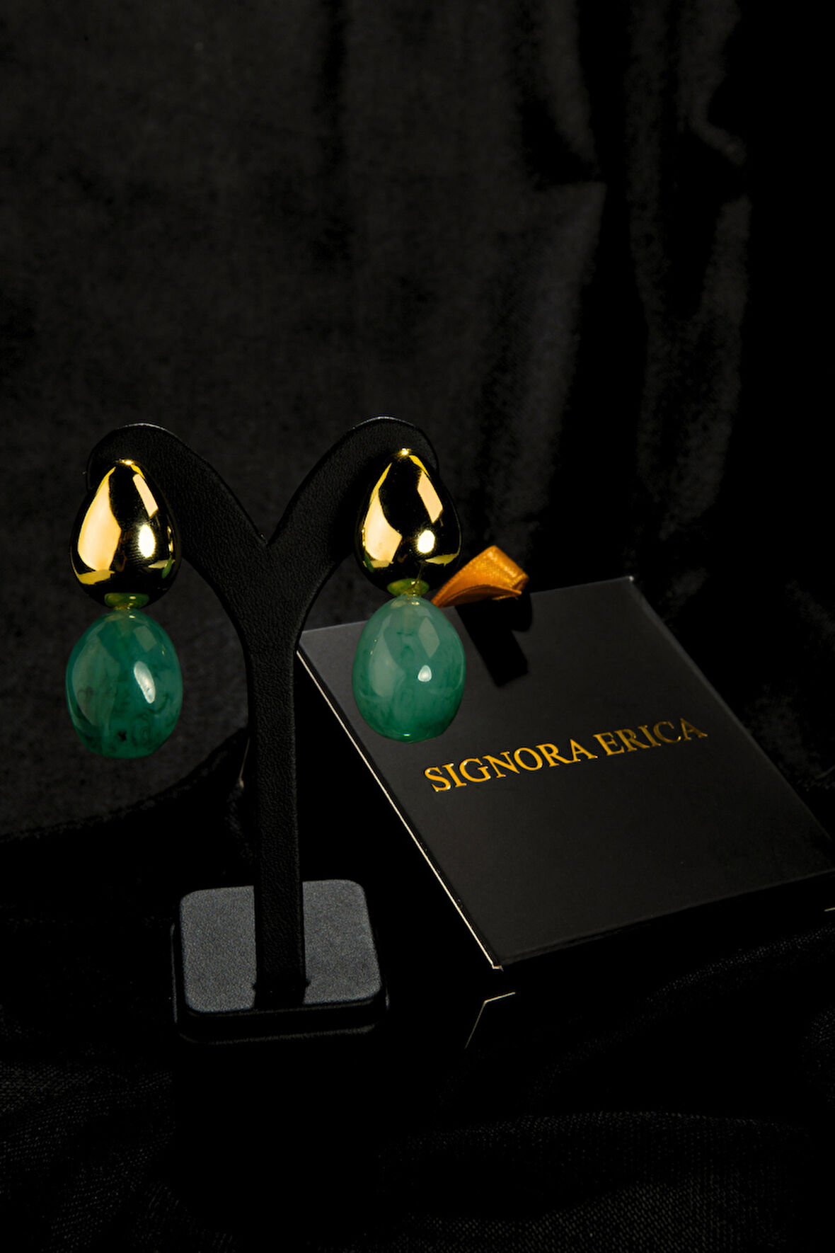 Yeşil Mermer Taşlı Damla Model Şişme Kadın Çelik görünümlü Xp Küpe