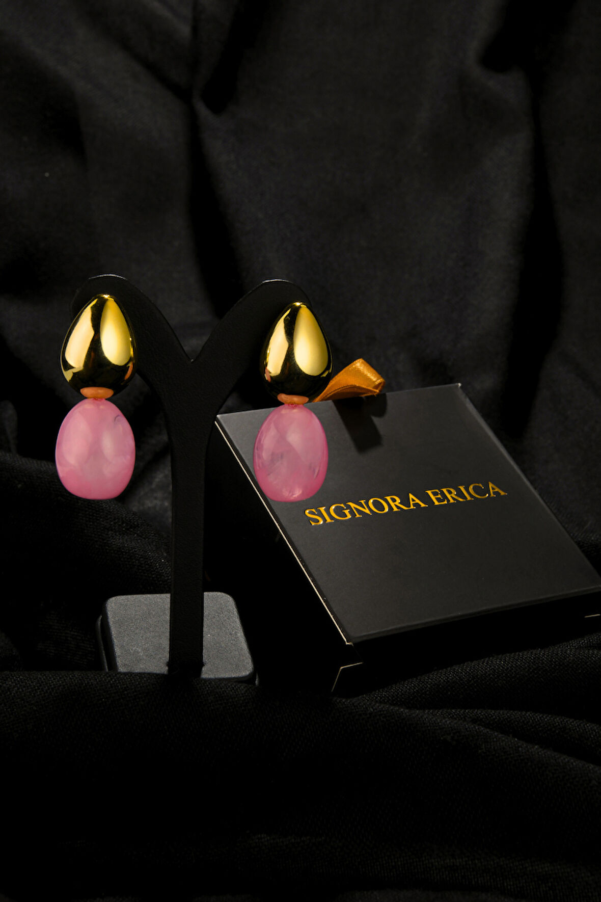 Pembe Mermer Taşlı Damla Model Şişme Kadın Çelik görünümlü Xp Küpe